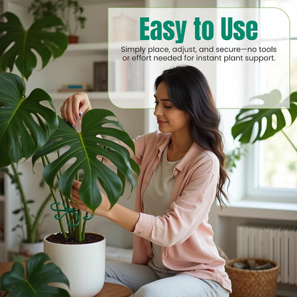 6 Pack Metal Plant Stem Supports for Indoor Plants (Green) - Houseplant Climbing Stem Supports and Stabilizer for Outdoor Plants