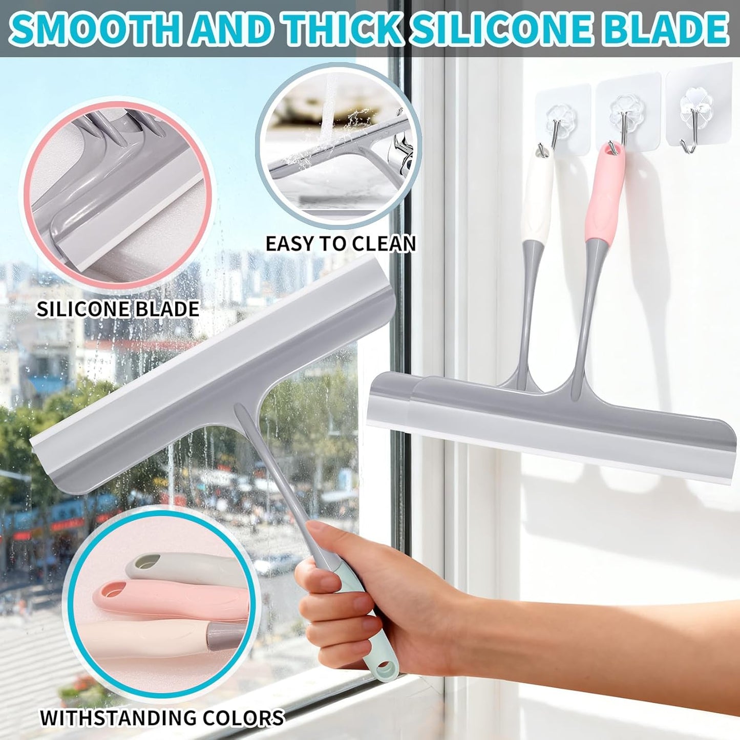 3PCS mini Squeegee Shower Squeegee Hanging Rubber Squeegee with Hook, Multipurpose Shower Squeegee for Glass Doors Window Squeegee (Regular Version)
