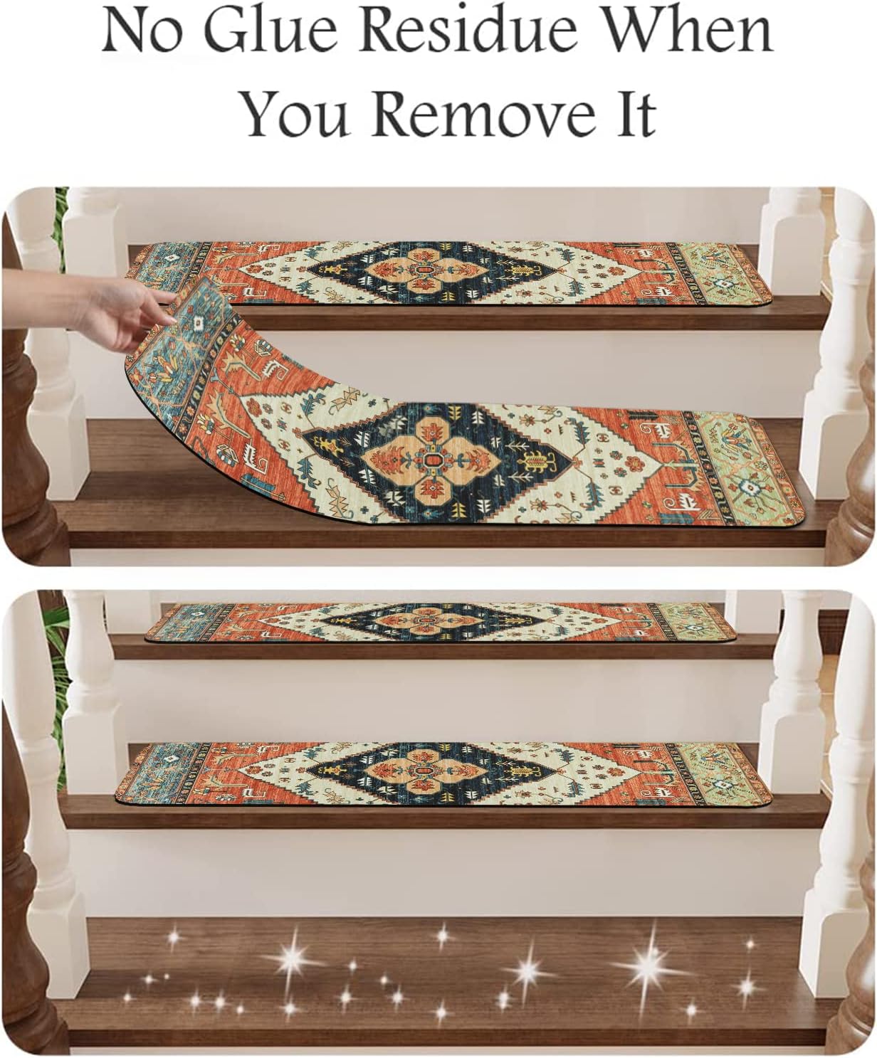 OJIA Non-Slip Carpet Stair Treads for Wooden Steps Set of 15, 30''X8'' Indoor Runner Resistant Rugs Rubber Safety Mats for Dogs, Kids & Elders, Stairway Grip