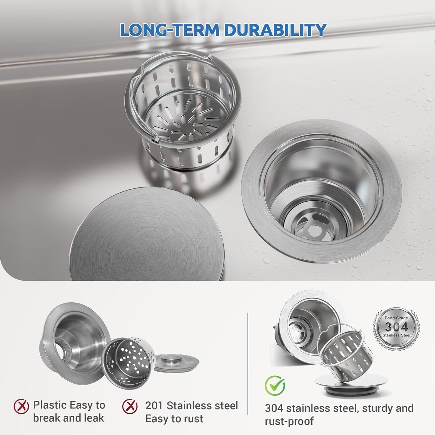 BOTEMY Kitchen Sink Drain Assembly with Removable Deep Basket Strainer, Anti-Clog Sink Drain Kit, Stainless Steel & ABS, Easy Clean Lift-Out Strainer, Fits Standard 3-1/2 Kitchen Sinks - Brushed