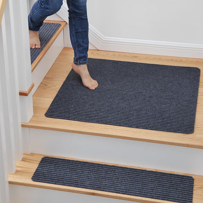 MBIGM 8" X 30" (15 in Pack) Nonslip Carpet Stair Treads Non-Skid Safety Rug Slip Resistant Indoor Runner for Kids Elders & Pets with Reusable Adhesive - Brown - Non Slip Stair Treads Indoor