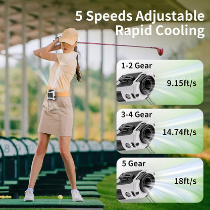 Socool 10000mAh Portable Waist Fan Clip on Wearable Belt Personal Fan Rechargeable Battery operated With 5 Speeds & Flashlight Neck Hands-Free 40H Cooling For Outdoor Camping Travel (Gray）