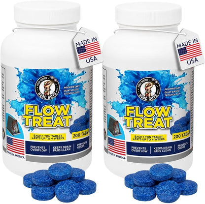 HVAC GUYS – Flow Treat Tabs - 200 Tablets | AC Drain Line Cleaner | Prevents Odors, Keeps HVAC Drain Pan Clean, Prevents Overflow | One Tablet Lasts up to 4 Weeks