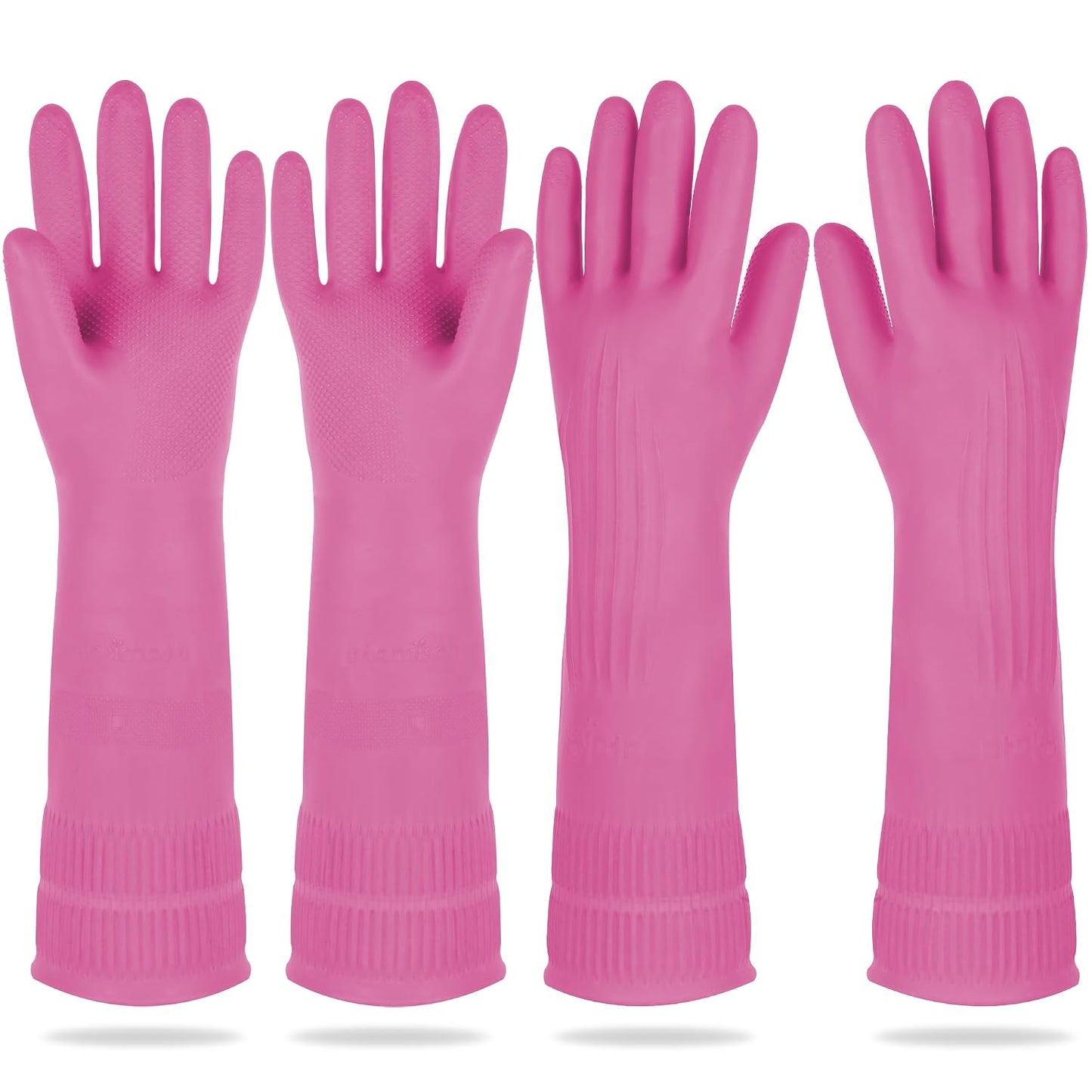 DABOGOSA Mamison 2 Pairs Reusable Waterproof Household Dishwashing Cleaning Rubber Gloves, Non-Slip Kitchen Glove (Pink, Medium (Pack of 2))