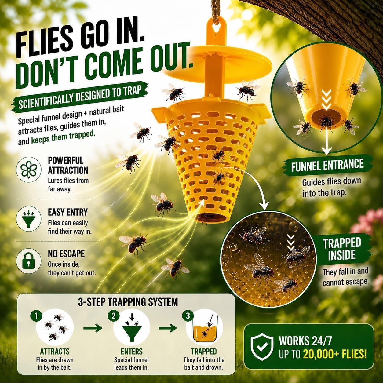 Fly Traps Outdoor 9 Pack, High-Capacity Disposable Water-Activated Hanging Bags - Outdoor Protection Pouches for Horse Stables, Barns, Ranches and Yards