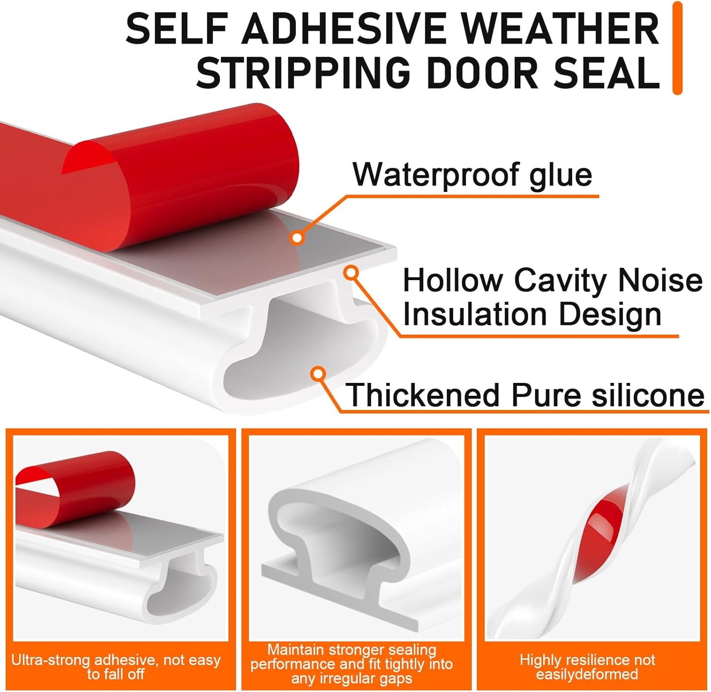 Black Rubber Weather Stripping Door Seal Strip, D Shape Door Weather Seal Strip, Self-Adhesive Soundproofing Frame Insulation Tape for Doors Frame/Window Seal,Blocks Cold Drafts Noise