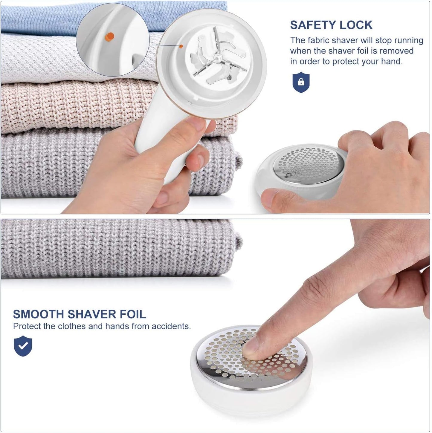 Lint Remover Shaver LtYioe Fabric Shaver USB Rechargeable Sweater Shaver Fabric Fuzz Remover with 2 Blades and Clean Brush, Battery Operated, Ergonomic Handle Design, Lightweight and Portable(Silver)