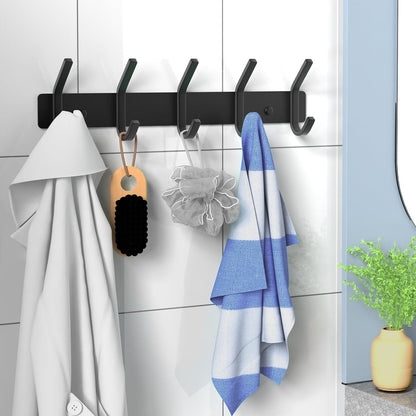 VAEHOLD Black Hat and Coat Wall Mount Rack - 3 Hooks for Robes, Bags, Keys, and Towels - Bathroom Towel Hanger Organizer (1 Pack)