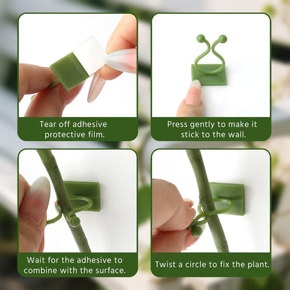 Beurio Plant Clips for Wall, 30 Pcs Self Adhesive Vine Clips | 3 sizes, smooth-surface adhesive, ivy and pothos support, green plastic, cable tidying