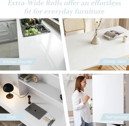 Dimoon 17.7''x118'' Peel and Stick Wallpaper White Contact Paper for New Environmentally Friendly Materials Thickening Upgrade Embossed Renter Friendly Wall Paper Modern Vinyl Wrap Countertop Bedroom