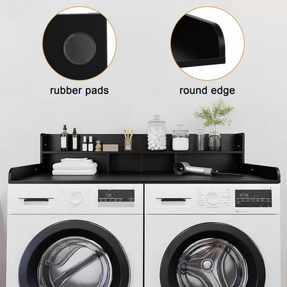 Washer Dryer Countertop with Shelf, 2-Tier Laundry Countertop Over Washer and Dryer, 54" x 27.55" Wooden Table for Folding Clothes for Laundry Room Organization and Storage (Black)