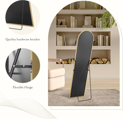 59"x16" Arched Full Length Mirror, Full Body Mirror with Leaning or Standing, Floor Standing Aluminum Frame for Bedroom, Livingroom, Cloakroom, Black