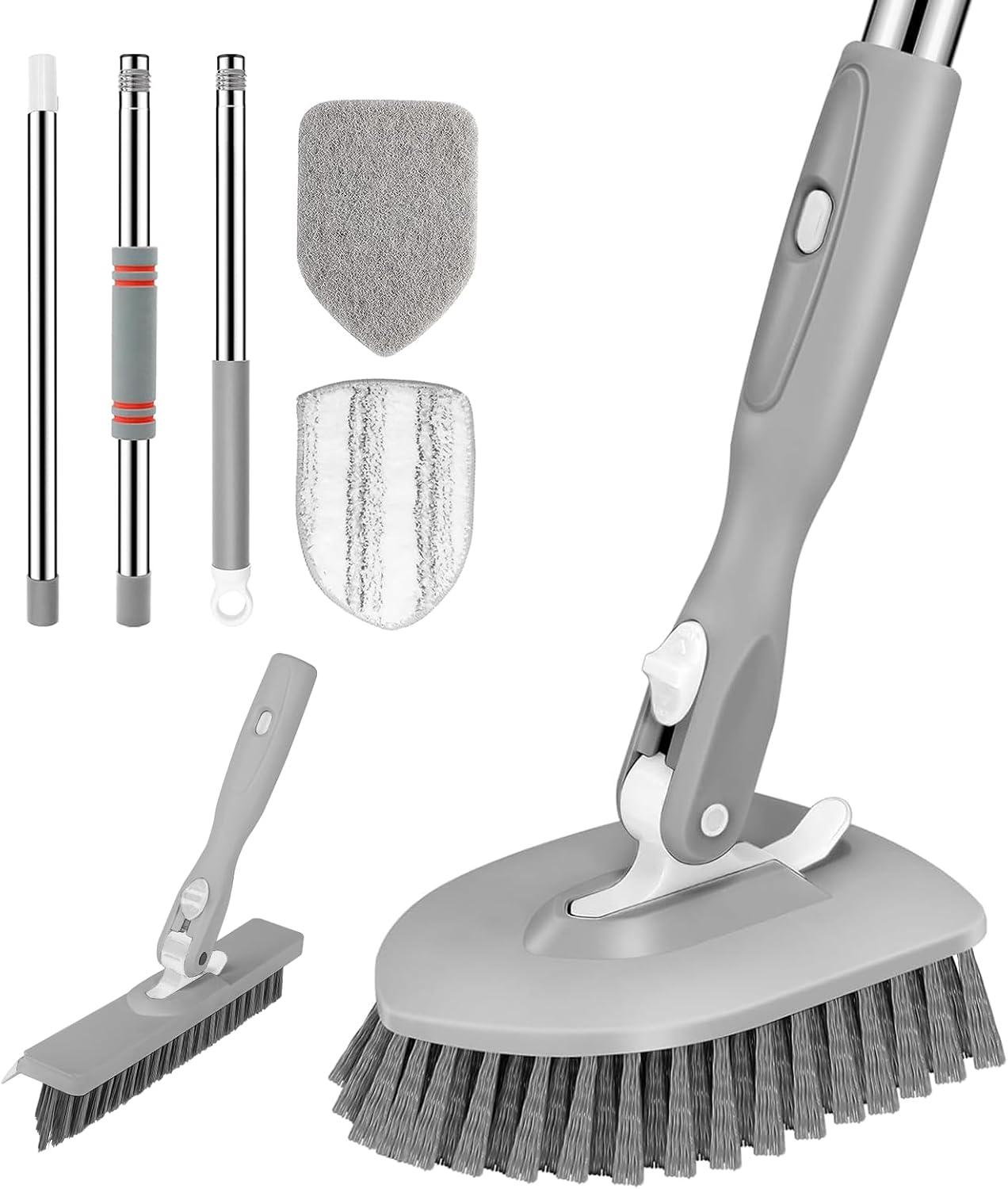 SetSail Tile Tub Scrubber Brush 3-in-1 Shower Scrubber with 52-inch Adjustable Long Handle Shower Cleaner Brush and 3 Detachable Replacement Brush Heads for Cleaning Bathroom Kitchen Walls Tub Tile