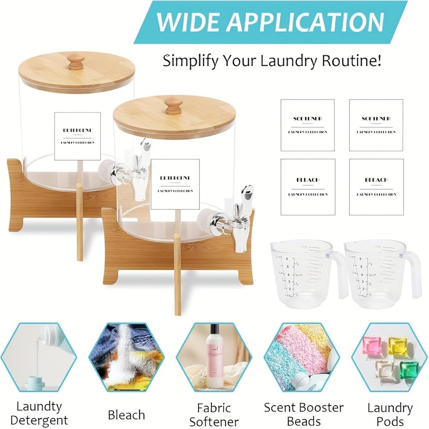 Laundry Detergent Dispenser, 88 oz / 2.5L Fabric Softener Dispenser for Laundry Room Organization, Detergent Holder with Stainless-Steel Spigot, Laundry Soap Container (2 Sets)