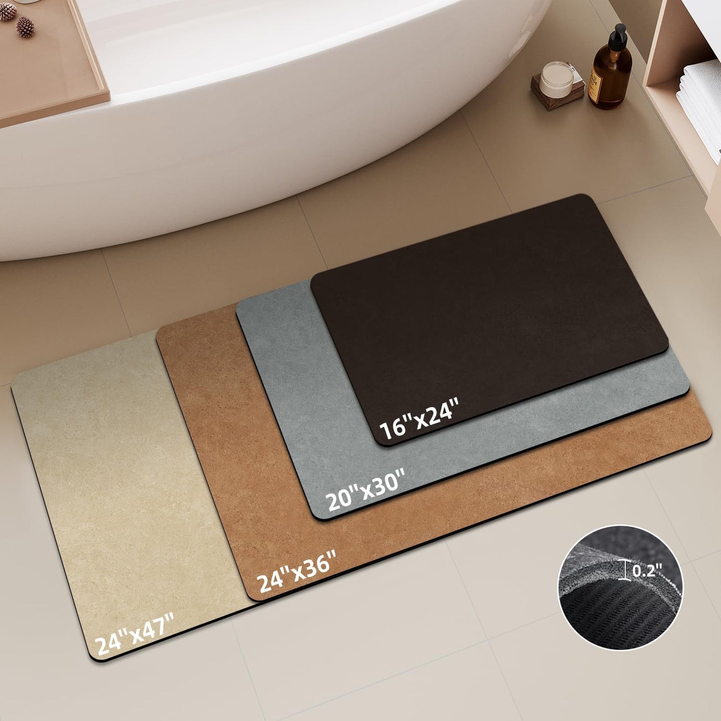 TYUU Bath Mat, Bathroom Rugs Non Slip Washable Thin Absorbent Quick Dry Bath Mat Fits Under Door Bathroom Floor Mat Perfect for Bath, Shower, or Sink 16"x24" Dark Grey