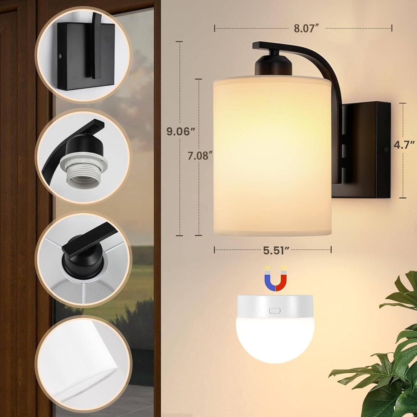 Battery Operated Wall Sconce Set of 2, Gold Rechargeable Wall Lights with Remote Control,15 Colors Wireless Wall Sconce with 3000mAh Dimmable Detachable Bulb for Bedroom, Living Room and Hallway