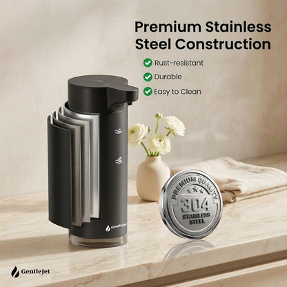 GentleJet EasyFoam Automatic Foaming Soap Dispenser Touchless Sensor, USB-C Rechargeable, 304 Stainless Steel, IPX5 Waterproof for Bathroom Kitchen Sink, 280 ml