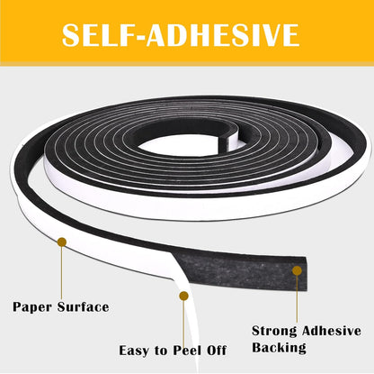 Black Foam Insulation Tape with Self-Adhesive Backing,Closed Cell Foam Weatherstripping 1/2 inch Wide x 3/8 inch Thick,Soundproofing Door Weather Seal Strip for Door and AC Window Seal,High Denisty