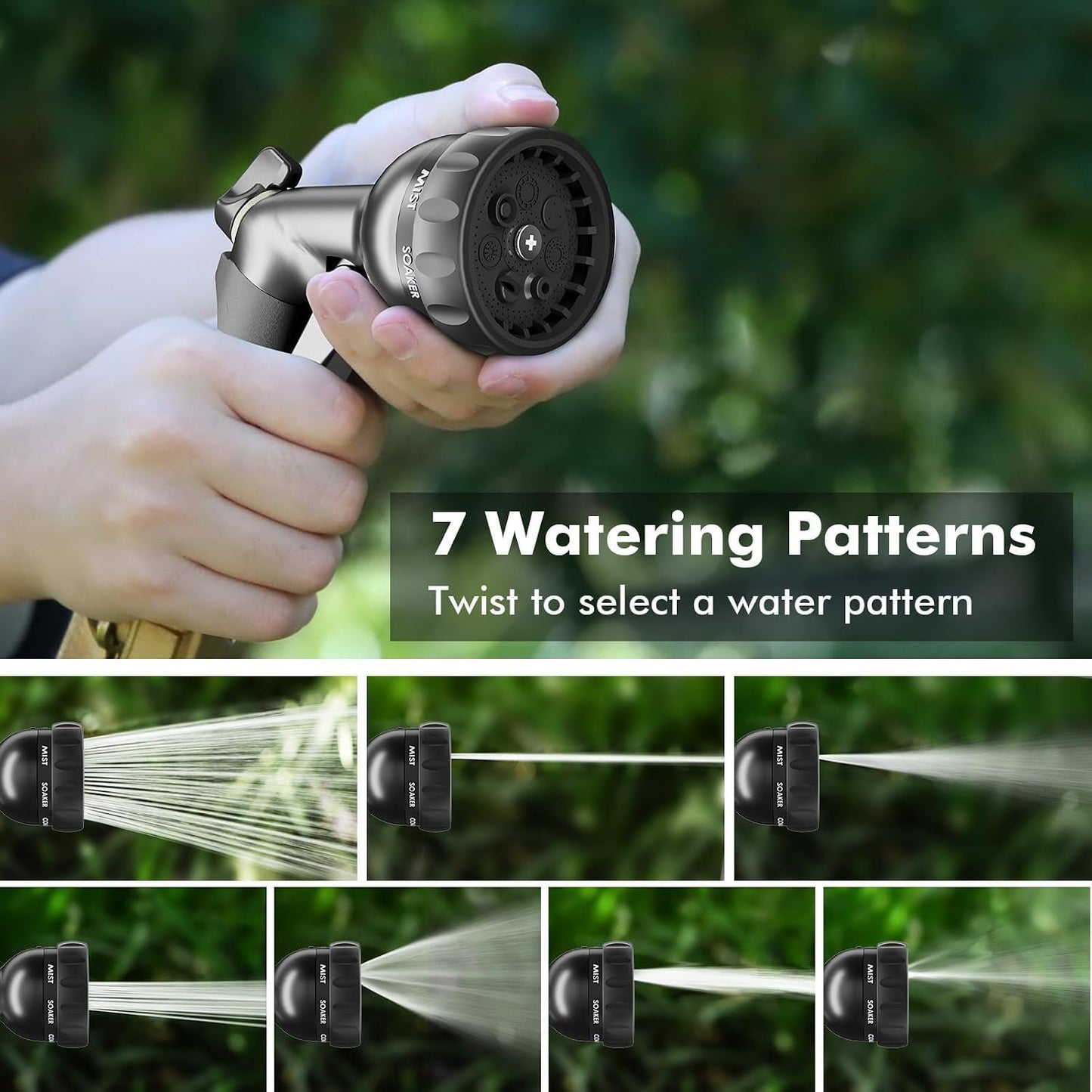 RESTMO Garden Hose Nozzle, Heavy Duty Metal Water Hose Nozzle with 7 Adjustable Spray Patterns, High Pressure Hand Sprayer with Flow Control for Watering Plants & Lawns, Washing Cars & Pets