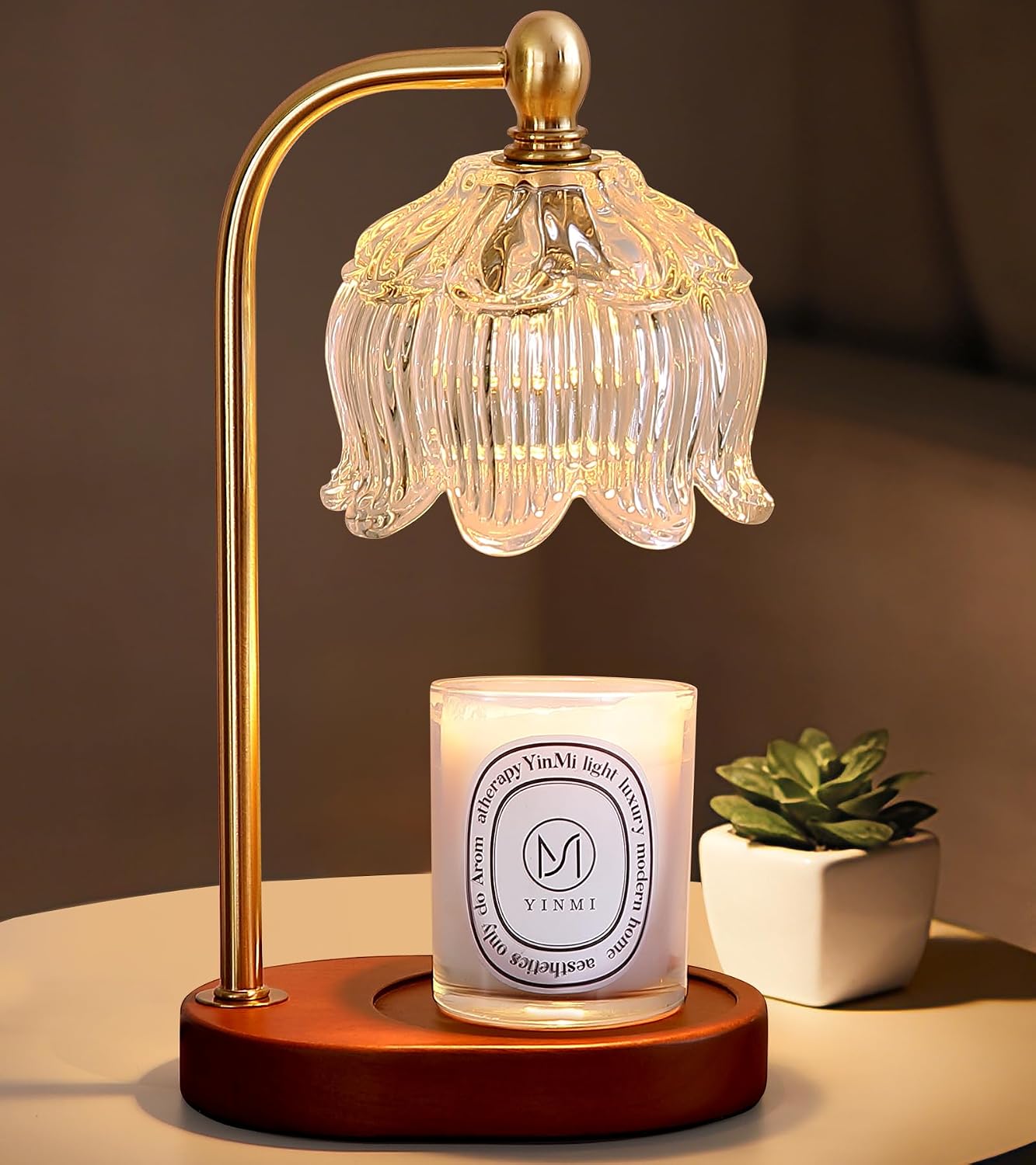 MEIXISUE Candle Warmer Lamp with Timer and Dimmer,Electric Gold Light Gifts for Women Melt Wax Warmer Lamp with 2 Bulbs for Candle Jars House Warming New Home Decor Bedroom