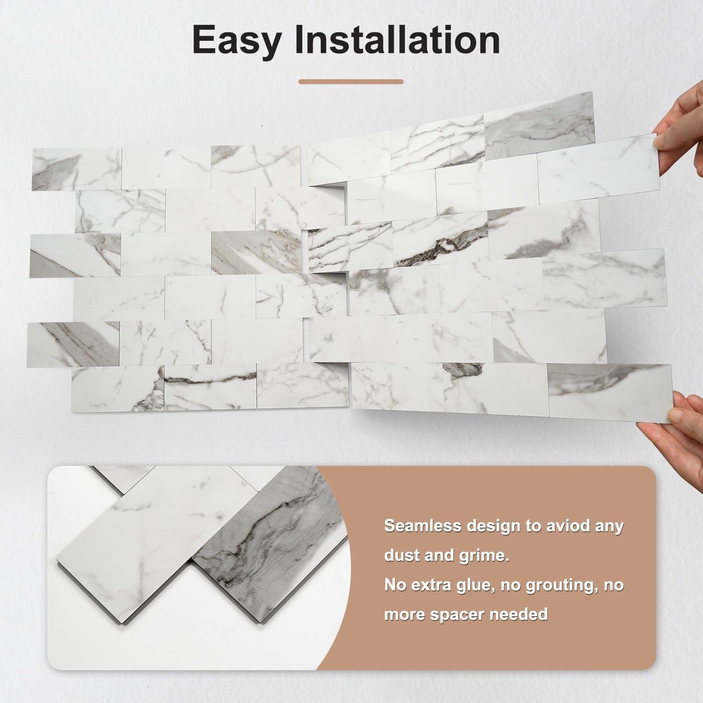 STICKGOO 10-Sheet Subway Tile Peel and Stick Backsplash, Seamless Design Polished Eurasia Beige Kitchen Backsplash Wall Tiles, Glossy Surface Waterproof Stick on Tile for Bathroom, RV, Fireplace