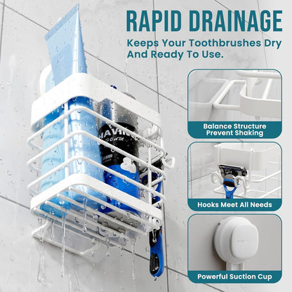 TAILI Upgraded Bathroom Mirror Suction Cup Toothbrush Holder with Razor Hook, Visible Safety Indicator, Large Capacity Inverted Trapezoid Design, Removable Shower Caddy for Toothbrush, Toothpaste, etc