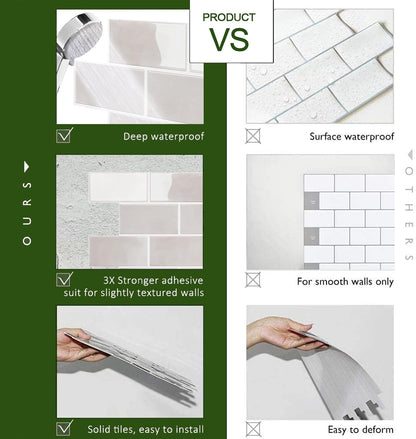 STICKGOO 10-Sheet Subway Tile Peel and Stick Backsplash, Self Adhesive Vinyl Wall Tiles, Stick on Backsplash for Kitchen and Bathroom(Thicker Design)