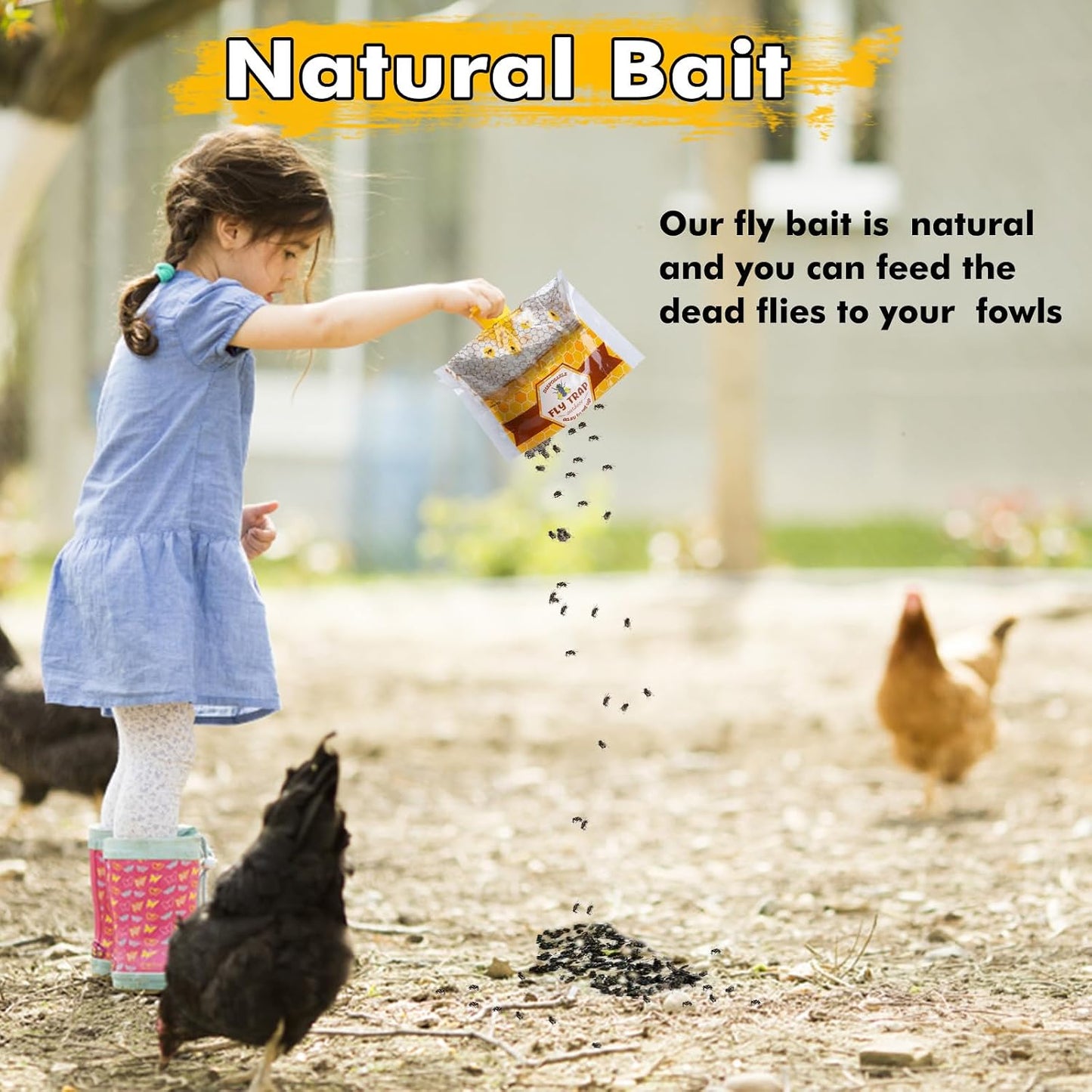 6 Pack Big Fly Traps Outdoor Hanging for Patio, Flies Bags Outdoor Disposable with 50g Bait, Bug Fly Hunter Catcher Killer Control for Barn Horse Ranch Chicken Coop