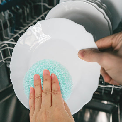 NUOBESTY Kitchen Dish Brush and Scrub Brush Set with Handle, Replaceable Steel Wire Scrubber Balls, Small Sink Scrubber for Cleaning Pots and Dishes, White with 4 Replacement Heads,