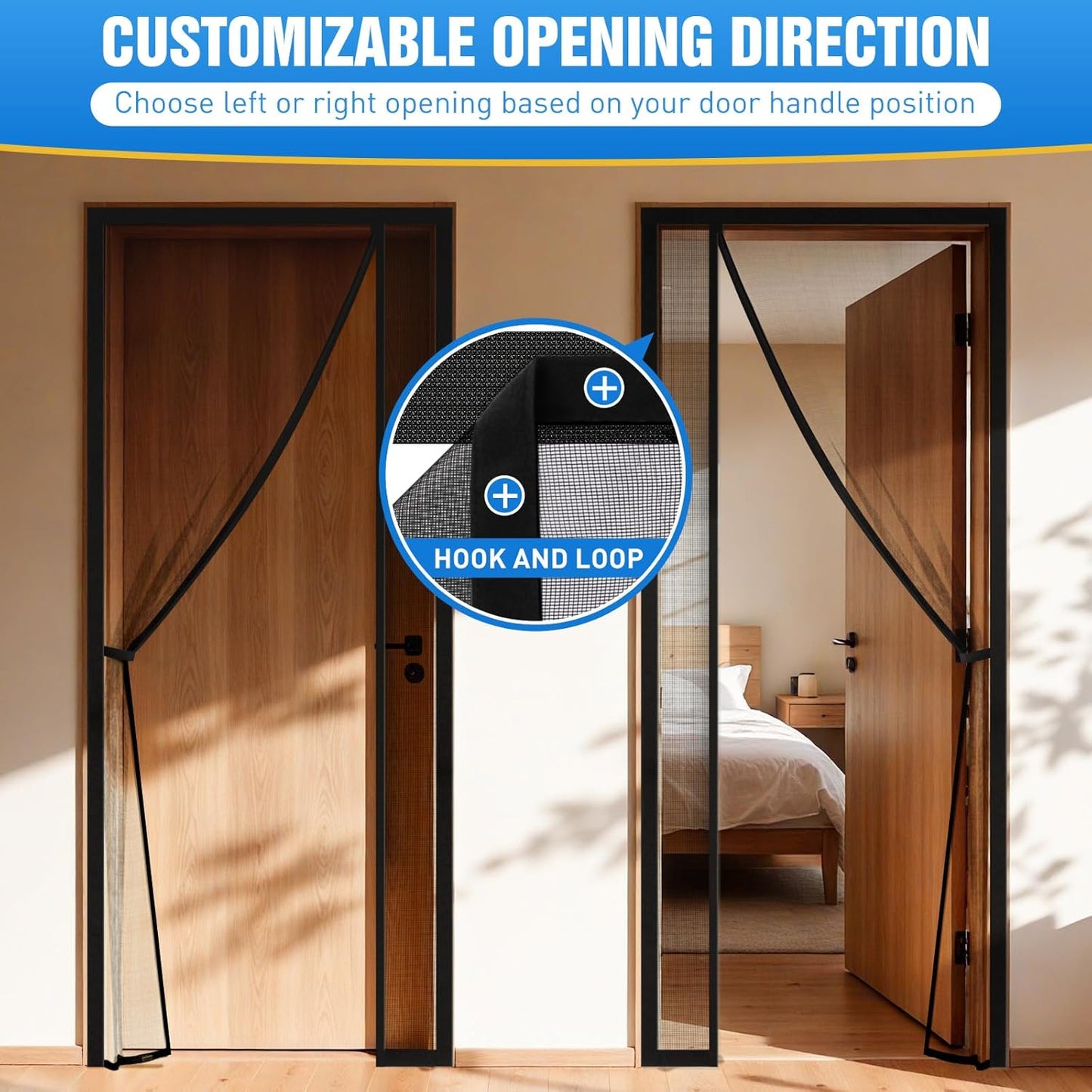 TasticTotes Magnetic Screen Door Mesh - Reversible Left & Right Opening with Magnetic Closure, Keep Buzz Out, Enjoy Fresh Air, Hands Free for Families & Pets (34" x 81", Fit Door Size 32" x 80")