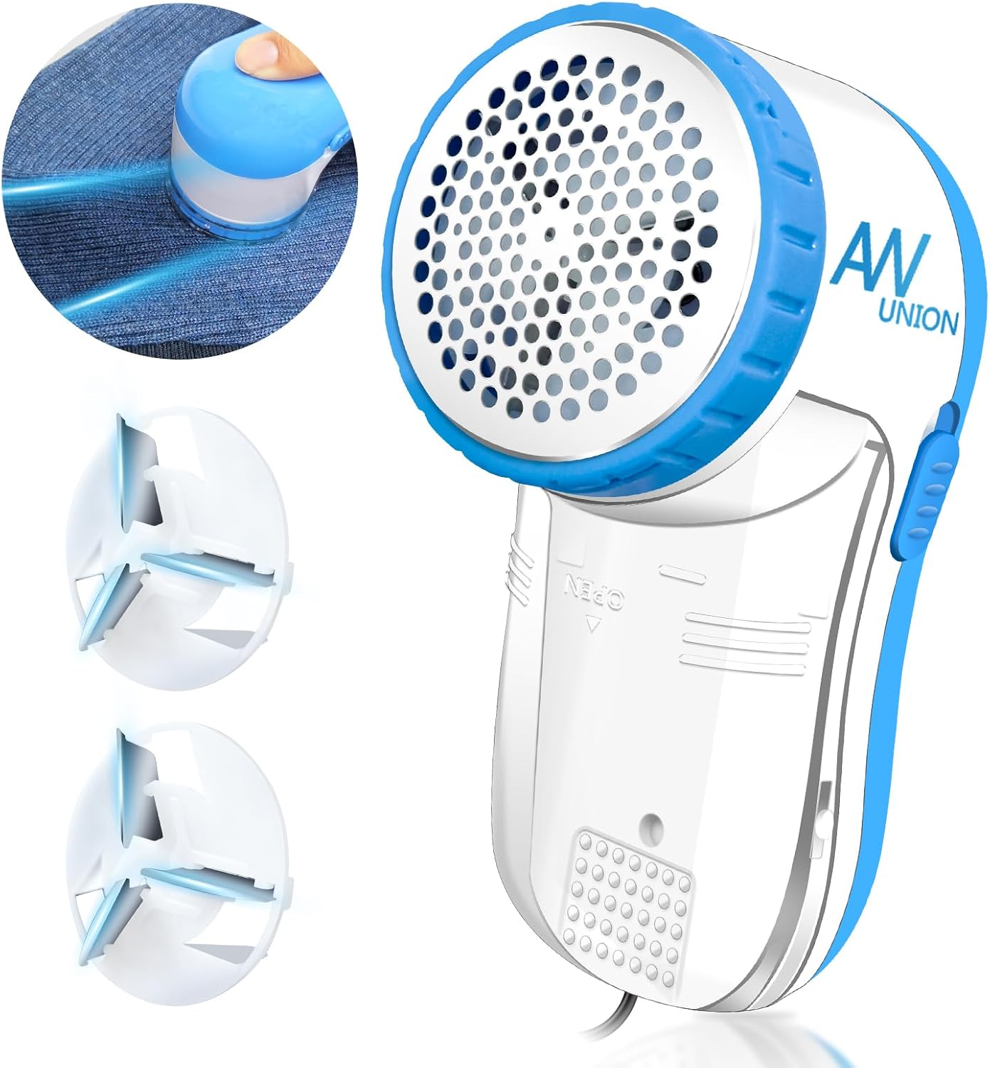 Fabric Shaver Lint Remover, AW union USB Powered Lint Shaver Efficiently Remove Lints from Fabrics, Clothes, Upholstery - 70" Cord - 2 Replacement Blade - Blue