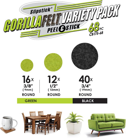 GorillaFelt Chair Leg Floor Protectors/Felt Chair Glides (Set of 16) Tap-On Felt Furniture Pads Guaranteed to Stay On, 1 Inch Round Chair Sliders