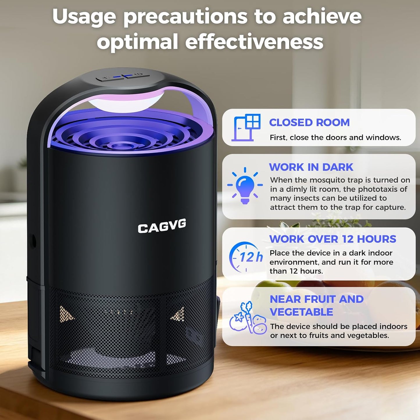Fly Trap Indoor, Fruit Fly Traps for Indoors with Suction & Adjust Light | Plug-in Gnats Killer Catcher with 365-395 nm Wavelengths for House Flies, Mosquito, Bug, Gnats, Low Noise, 10 Refills, Black