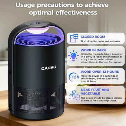 Fly Trap Indoor, Fruit Fly Traps for Indoors with Suction & Adjust Light | Plug-in Gnats Killer Catcher with 365-395 nm Wavelengths for House Flies, Mosquito, Bug, Gnats, Low Noise, 10 Refills, Black