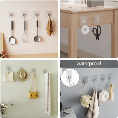 Ninth Five 30Pack Adhesive Hooks Set, Stainless Steel Clear Sticky Hooks, Heavy Duty Wall Hooks for Home Kitchen, Bathroom, Door, 20 Small 33lb & 10 Large 44lb Waterproof Utility Hooks