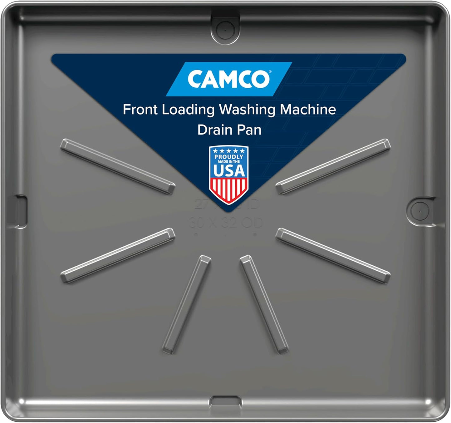 Camco Washing Machine Drain Pan - Features a Durable Plastic Construction, 1-inch/1.5-inch PVC Drain Fitting, and Measures 30-inches (L) x 32-inches (W) x 2 ½-inches (H) (OD) (20750)