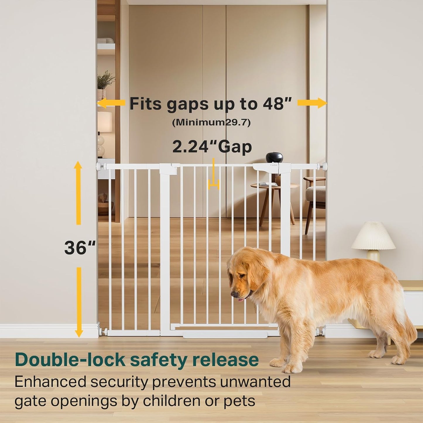 Cumbor 29.7-48" Baby Gate for Stairs, Mom's Choice Awards Winner-Dog Gate for Doorways, Auto Close Safety Pet Gate for Dogs Indoor, Easy Install Pressure Mounted Child Gate with Walk Thru Door, Brown