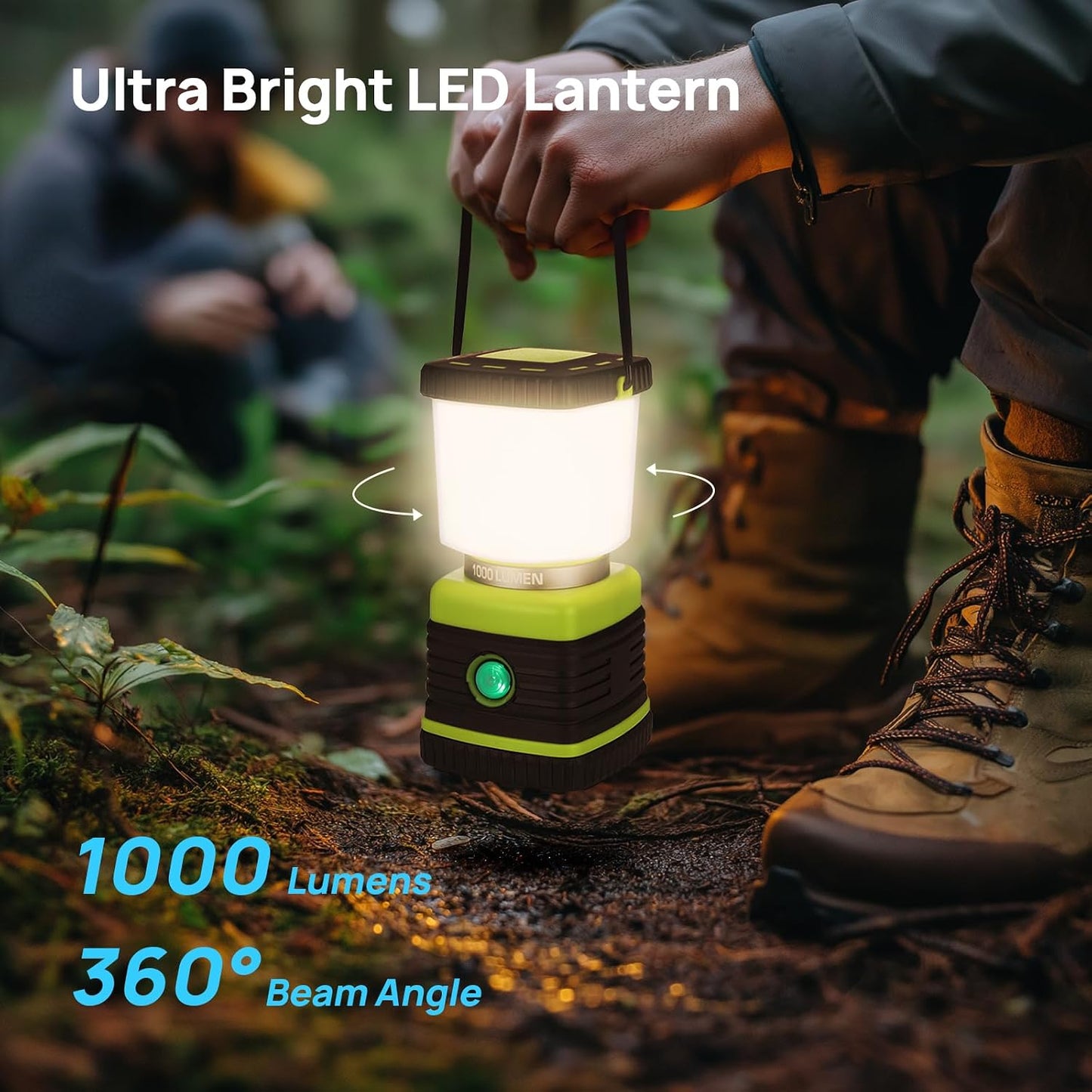 Consciot LED Battery Powered Camping Lantern, 1000LM, 4 Light Modes, IPX4 Waterproof Portable Tent Flashlight for Power Outages, Emergency, Hurricane, Hiking, Light Green, 2-Pack