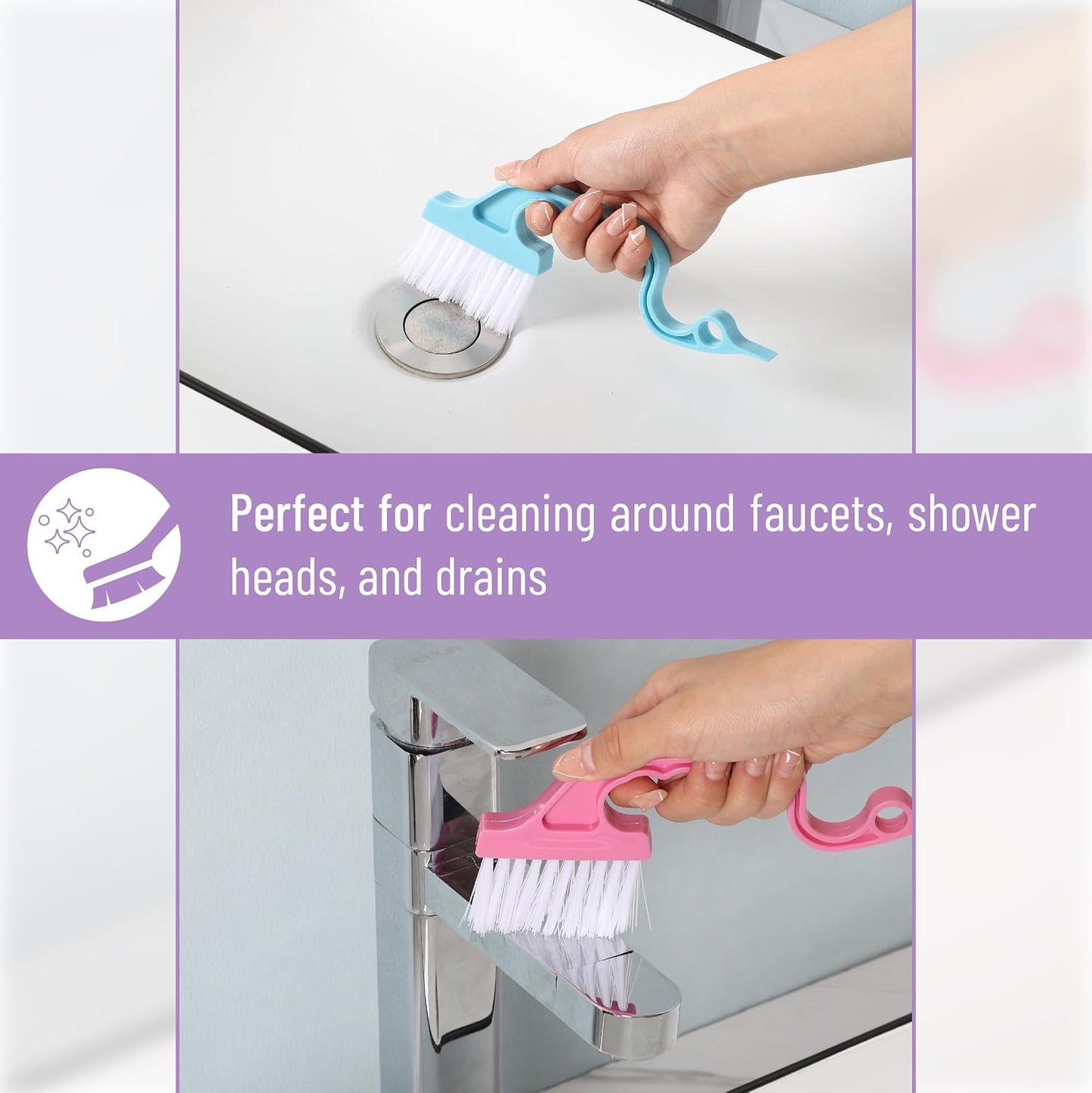 Slick- Window Track Cleaning Brush, 2 Pack, Blue Ergonomic Handle | Built-in Scraper, Multipurpose Window Track Cleaning Tool for Sliding Doors, Windows, Corners, Dust, Dirt & Narrow Gaps