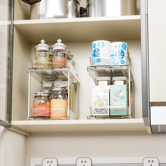 Yieach 2 Pack 2 Tier Pull Out Drawers for Medicine Cabinet Organizer,Bathroom Under Cabinet Storage,12.1″ Deep Pantry and Medicine Shelf Organizer for Toiletry Product,Vitamin Bottle and Supplement