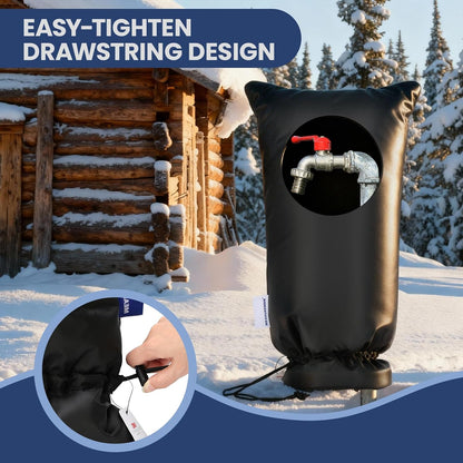 MEASUREMAN Outdoor Faucet Cover for Winter Freeze Protection 25”H x 13.19”W 3M Thinsulate Insulation Waterproof & Frost-Proof Insulated Hose Bibb Spigot Black Sock 420D Oxford Fabric Reusable