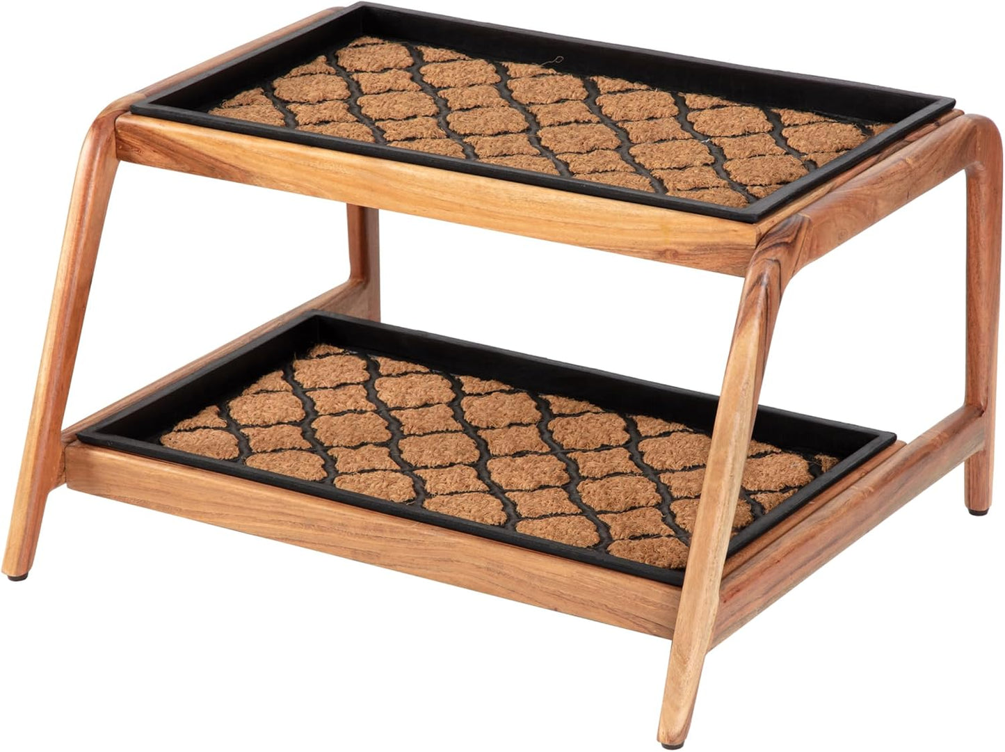 Anji Mountain Heavy Duty Waterproof Wooden Shoe Storage Mat Organizer/Boot Storage Tray Multi Use for Entryway with Coir, Tan Rectangle Embossed Insert, 1 Tier, Fits 2 Pair (26.5" Wide)