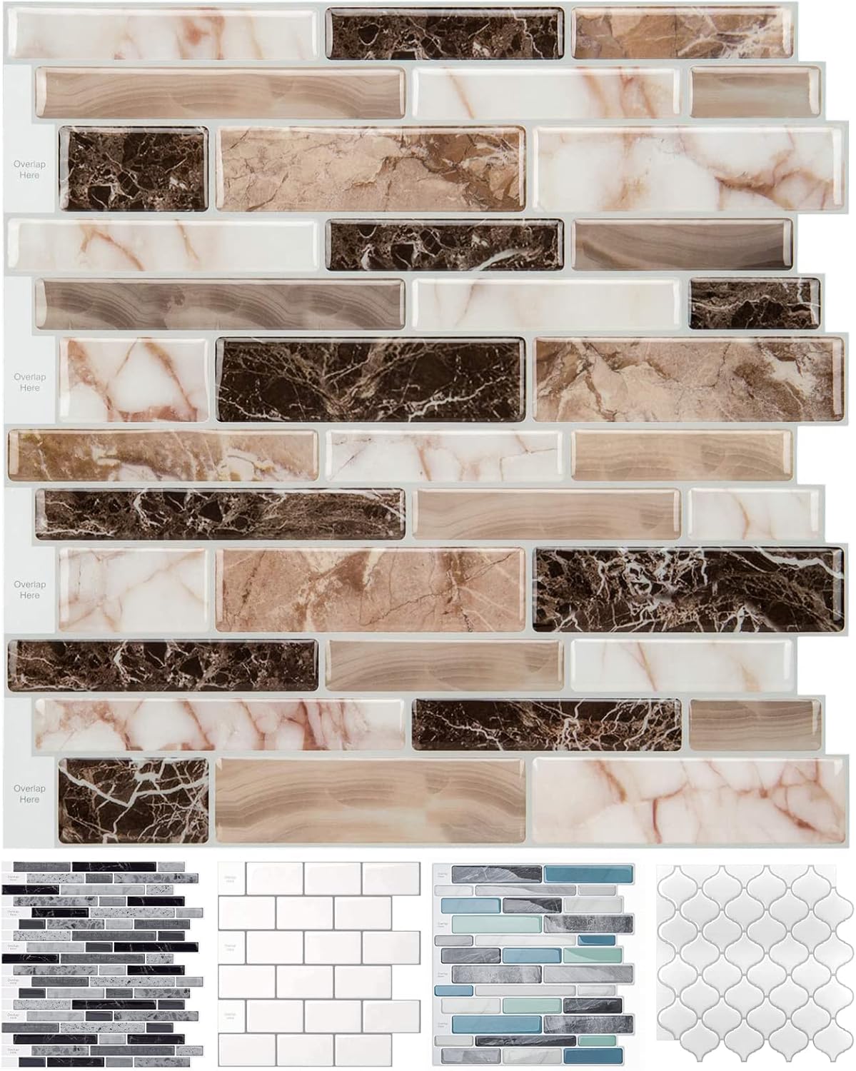 LONGKING Marble Peel and Stick Backsplash for Kitchen, 3D Adhesive Tile Backsplash for Kitchen, Bathroom, Wall Tile, 10 Sheets, 12" x 12"