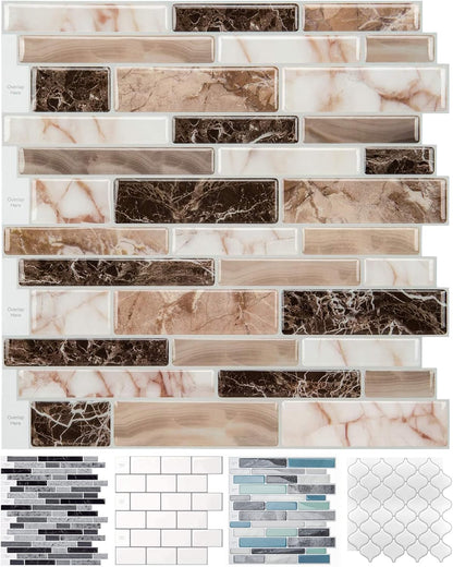 LONGKING Marble Peel and Stick Backsplash for Kitchen, 3D Adhesive Tile Backsplash for Kitchen, Bathroom, Wall Tile, 10 Sheets, 12" x 12"