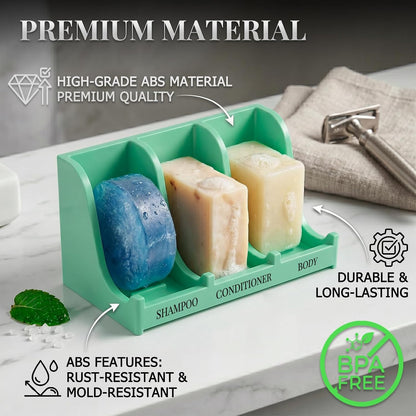 Soap Holder for Shower Wall, 3-Compartment Soap Dish for Shampoo, Conditioner and Body Soap, Fast Draining & Rust-Proof & Heavy Duty, Ultra-Strong Adhesive for Long-Term Bathroom Use & Freestanding