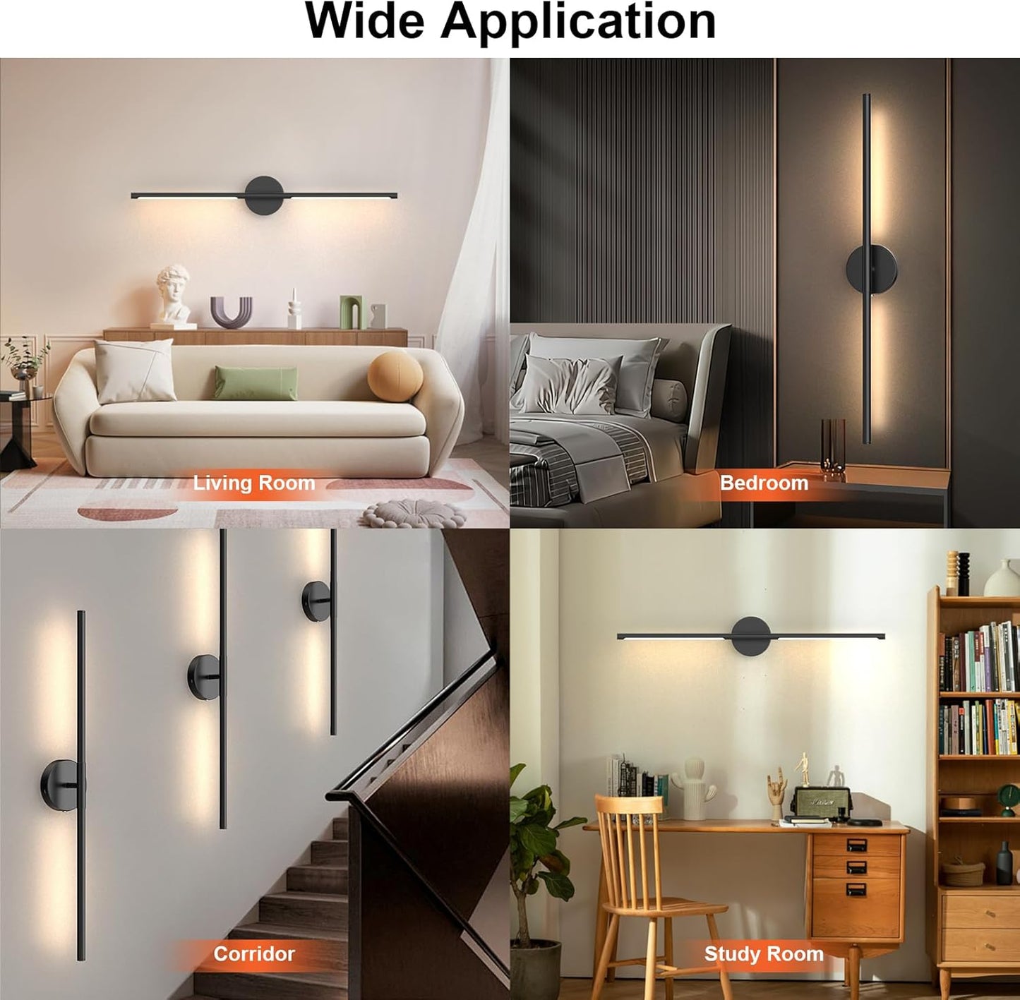 Tartek Battery Operated Wall Sconces Set of Two, Rechargeable Wall Lights with Remote Control, Dimmable 3000K-6000K LED Wall Lamp, 360°Rotate, Long Wireless Sconces for Living Room, Bedroom
