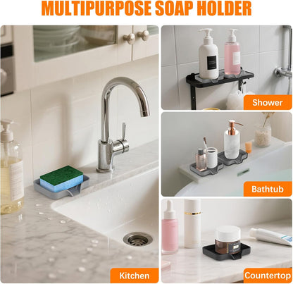 2 Pack Silicone Soap Dish, Self Draining Soap Dish, Non Slip Bar Soap and Sponge Holder for Bathroom Kitchen Sink Counter Organizer Easy to Clean Soap Tray Waterfall Soap Saver
