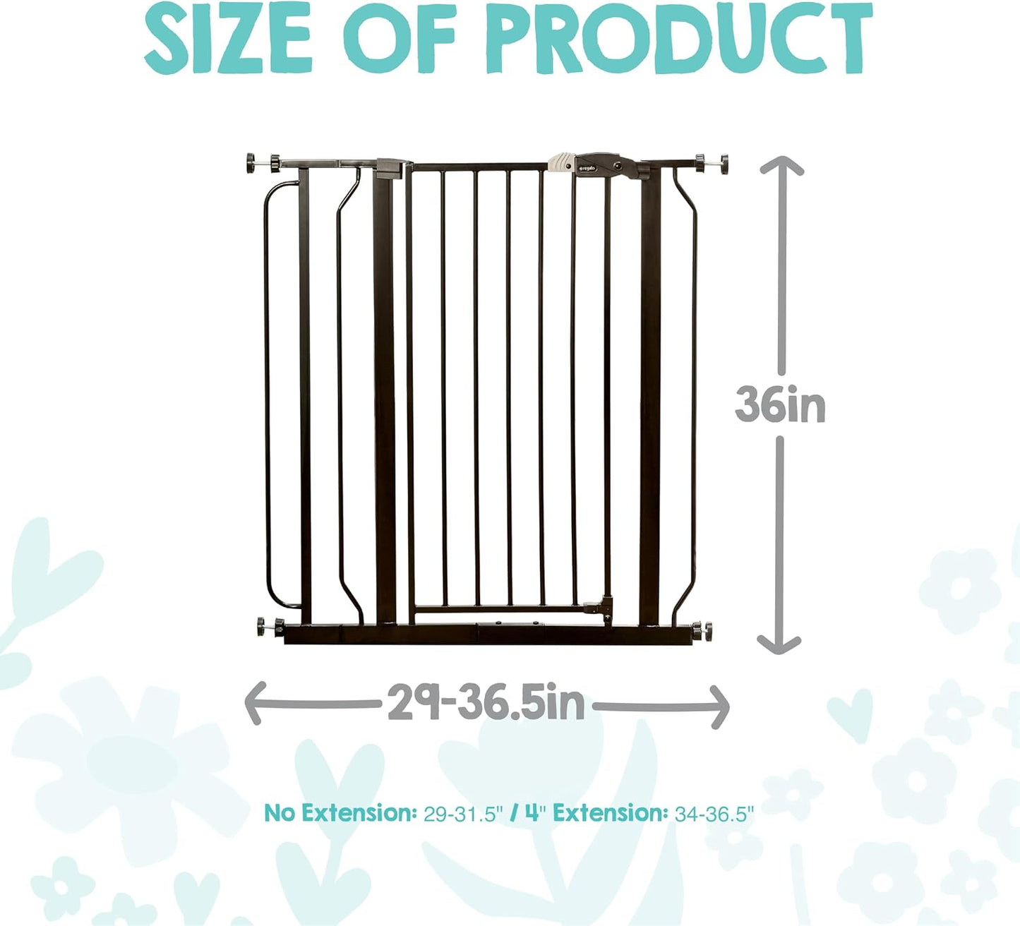 Regalo Safety 29-38.5" Baby Gate for Doorways & Bottom of Stairs, Pressure Mounted Baby Gate with Door for Babies, Toddlers & Pets, Tested & Safe for 30 Years, American Designed, American Owned, White