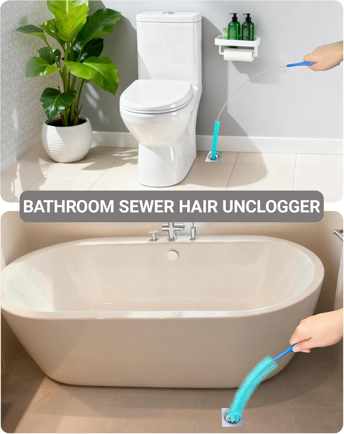 5 Pack Cleaning Brush Set, Bendable Sewer Drain Brush, Long Handle Pipe Cleaner & Straw Brush for Deep Cleaning Kitchen, Bathroom, Sink, Shower and Tub Hair Clogs