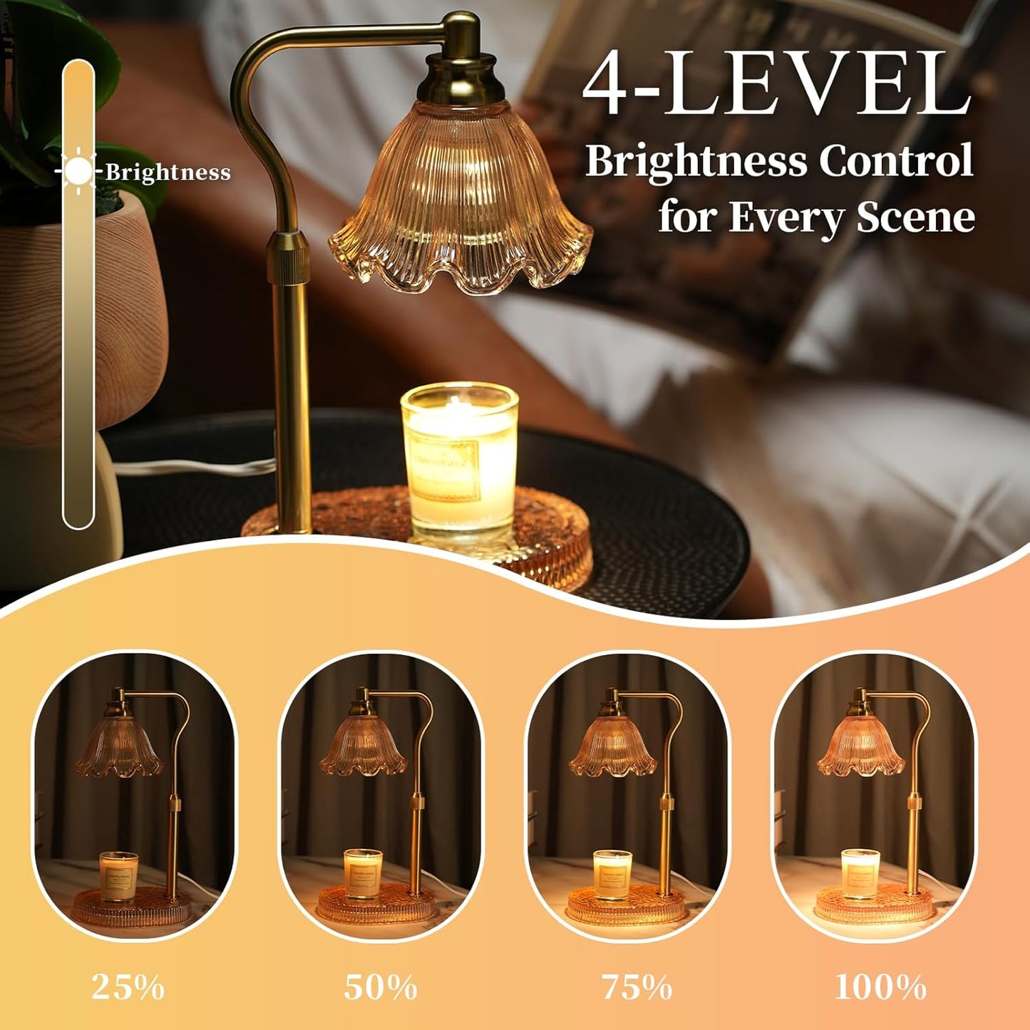 Candle Warmer Lamp with Adjustable Height - Flameless 4-Level Dimmable Wax Warmer, Timer Function & Stylish Design in Multiple Colors (Green)